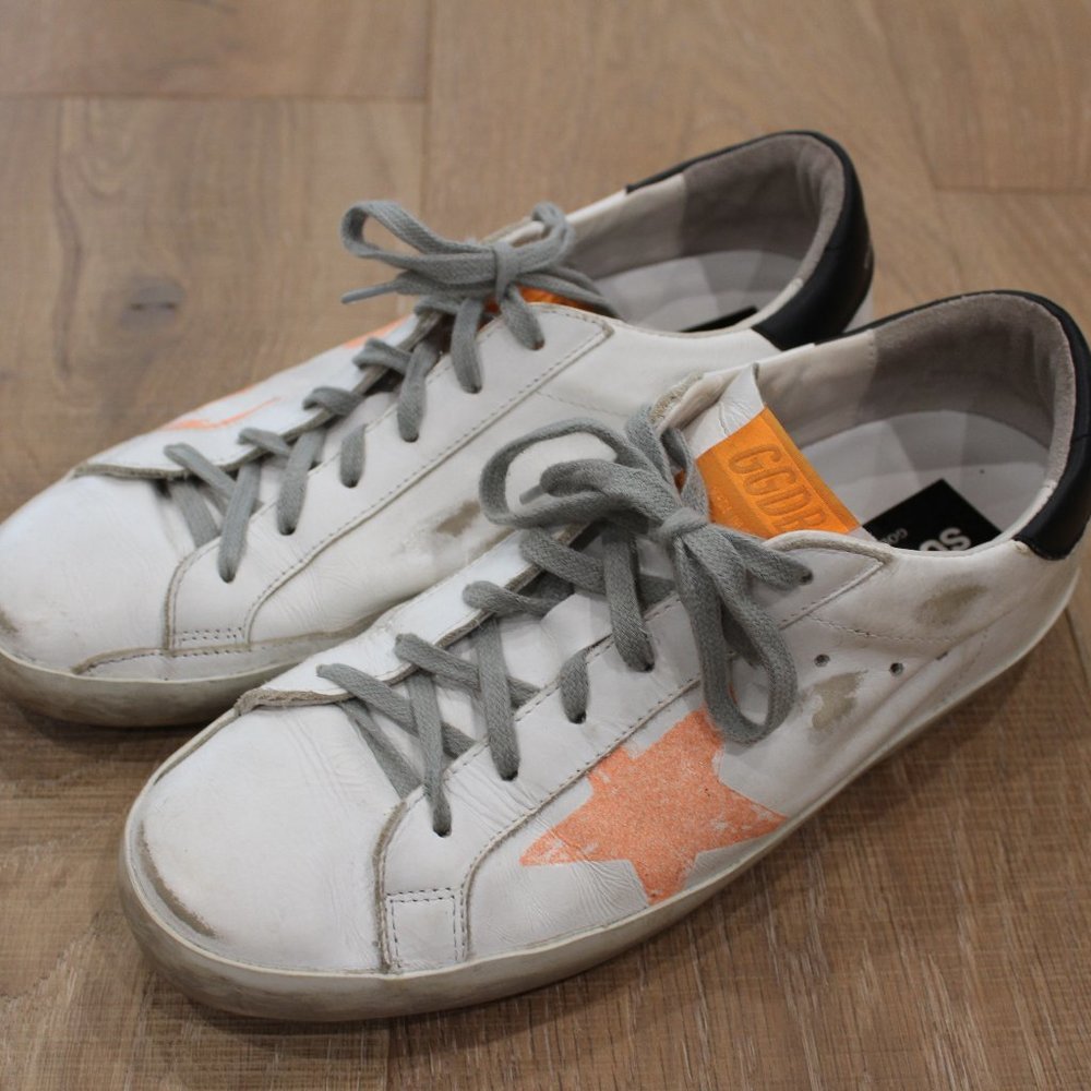 Golden Goose SUPERSTAR graphic print white/orange leather sneakers Sz.40/9 Italy